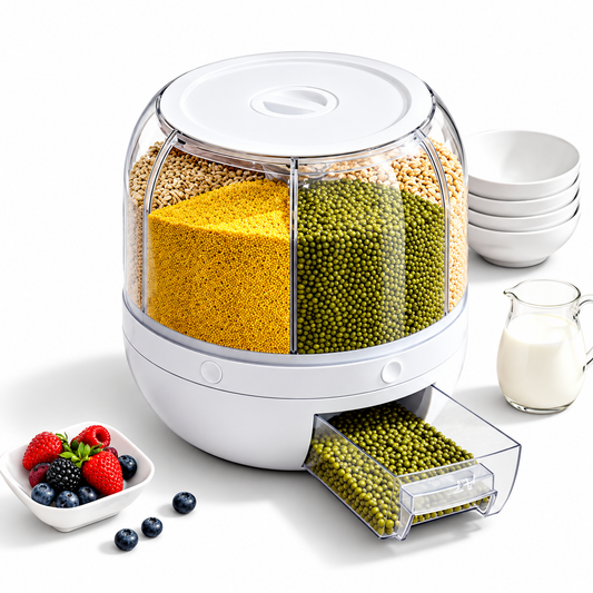 360° Rotating Multi-Compartment Automatic Grain & Pulses Storage Dispenser